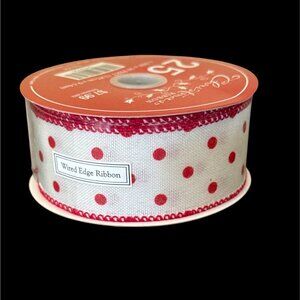 Red & White Wired Edge Polka Dot Ribbon 1.5" X 30 Ft Christmas Craft Decor